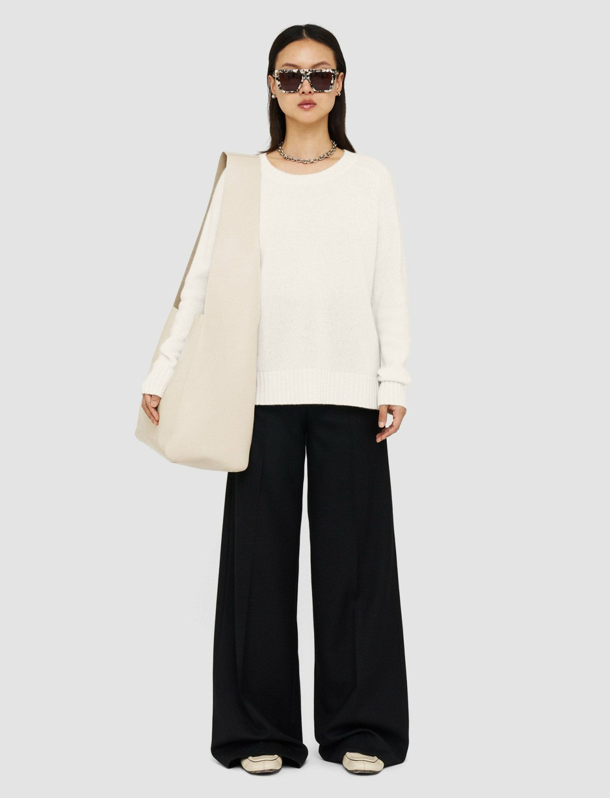 JOSEPH Fashion Women Open Cashmere Round Neck Jumper Ivory