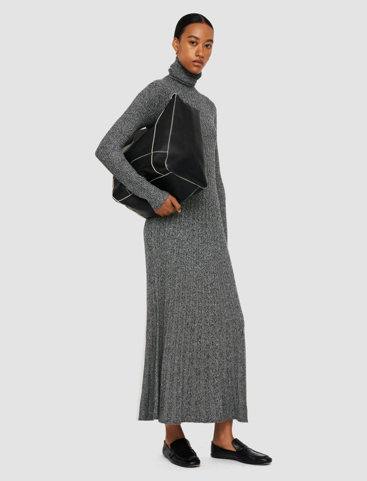 JOSEPH Fashion Women Ribbed Cable Knit Dress Ivory/Black