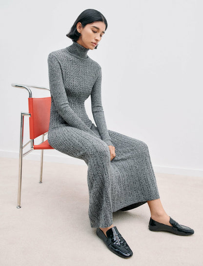 JOSEPH Fashion Women Ribbed Cable Knit Dress Ivory/Black