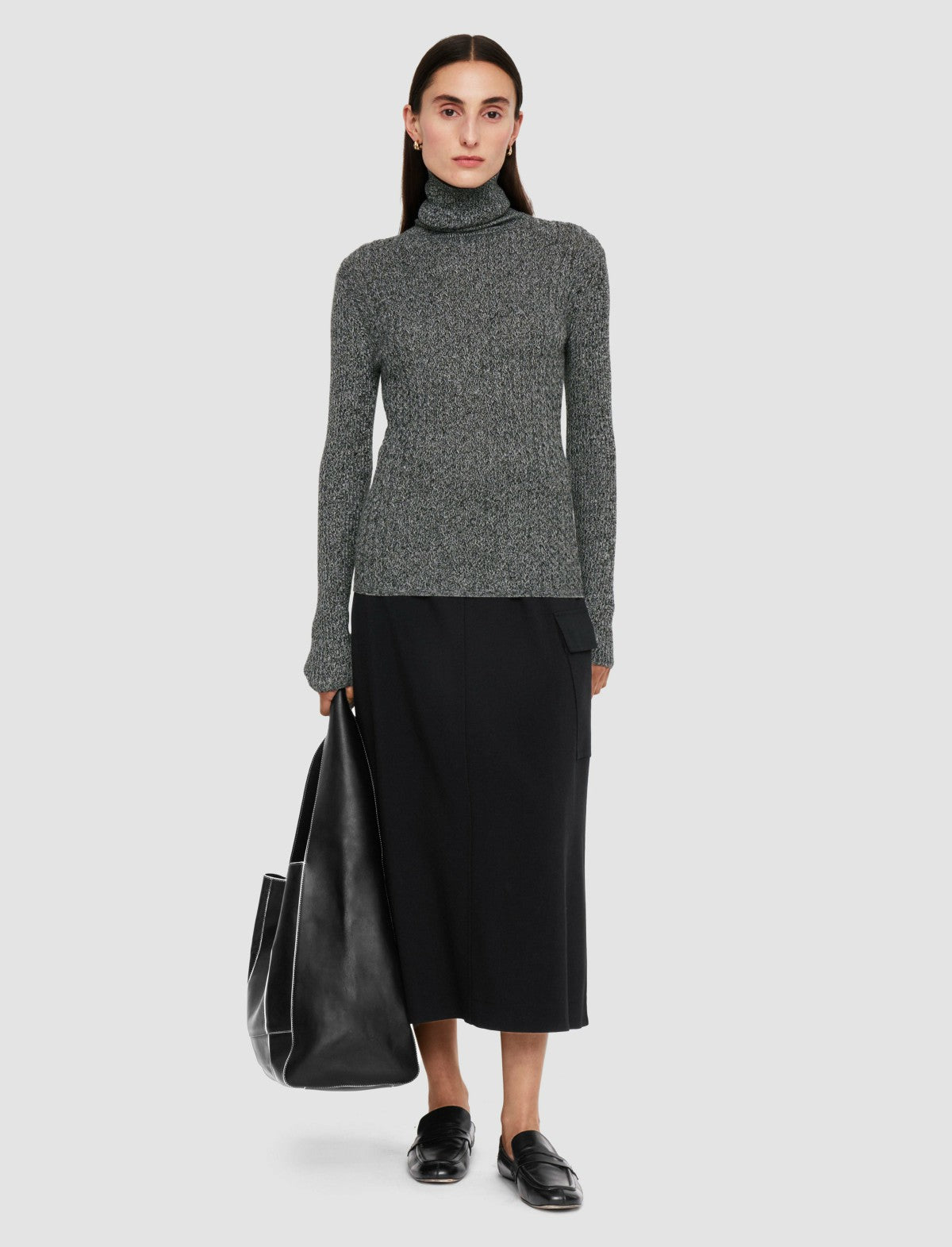 JOSEPH Fashion Women Ribbed Cable Knit High Neck Jumper Ivory/Black