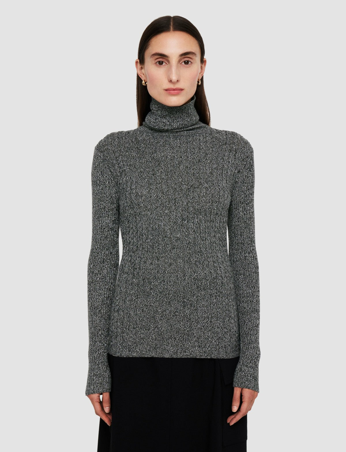 JOSEPH Fashion Women Ribbed Cable Knit High Neck Jumper Ivory/Black