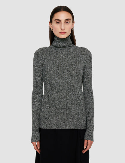 JOSEPH Fashion Women Ribbed Cable Knit High Neck Jumper Ivory/Black