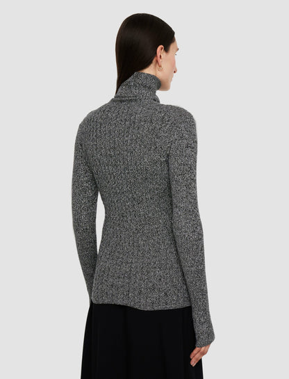JOSEPH Fashion Women Ribbed Cable Knit High Neck Jumper Ivory/Black
