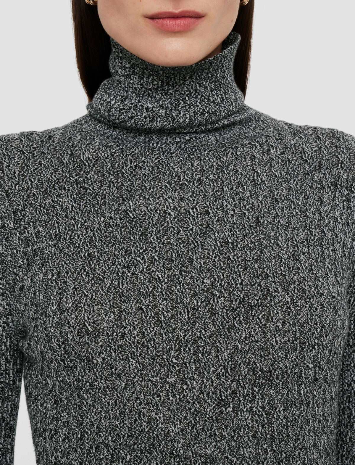 JOSEPH Fashion Women Ribbed Cable Knit High Neck Jumper Ivory/Black