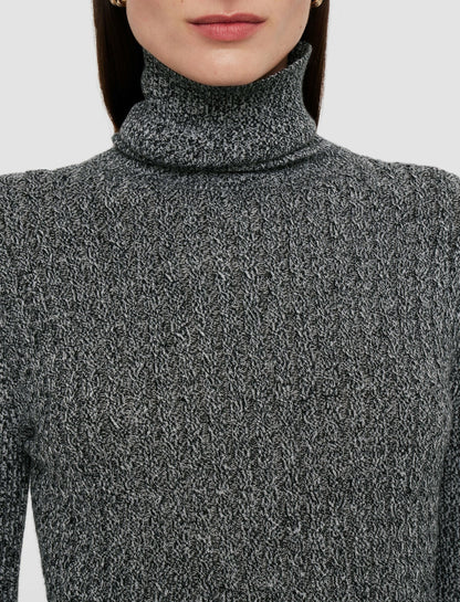 JOSEPH Fashion Women Ribbed Cable Knit High Neck Jumper Ivory/Black