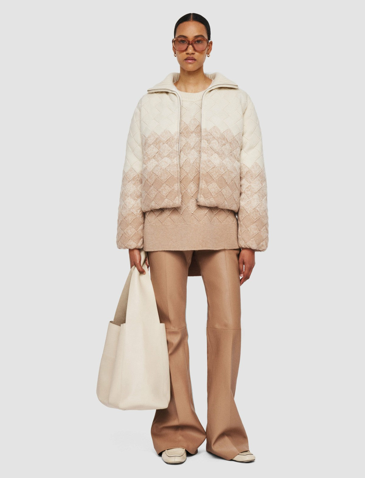 JOSEPH Fashion Women Weave Knit Puffer Jacket Ivory/Blusher