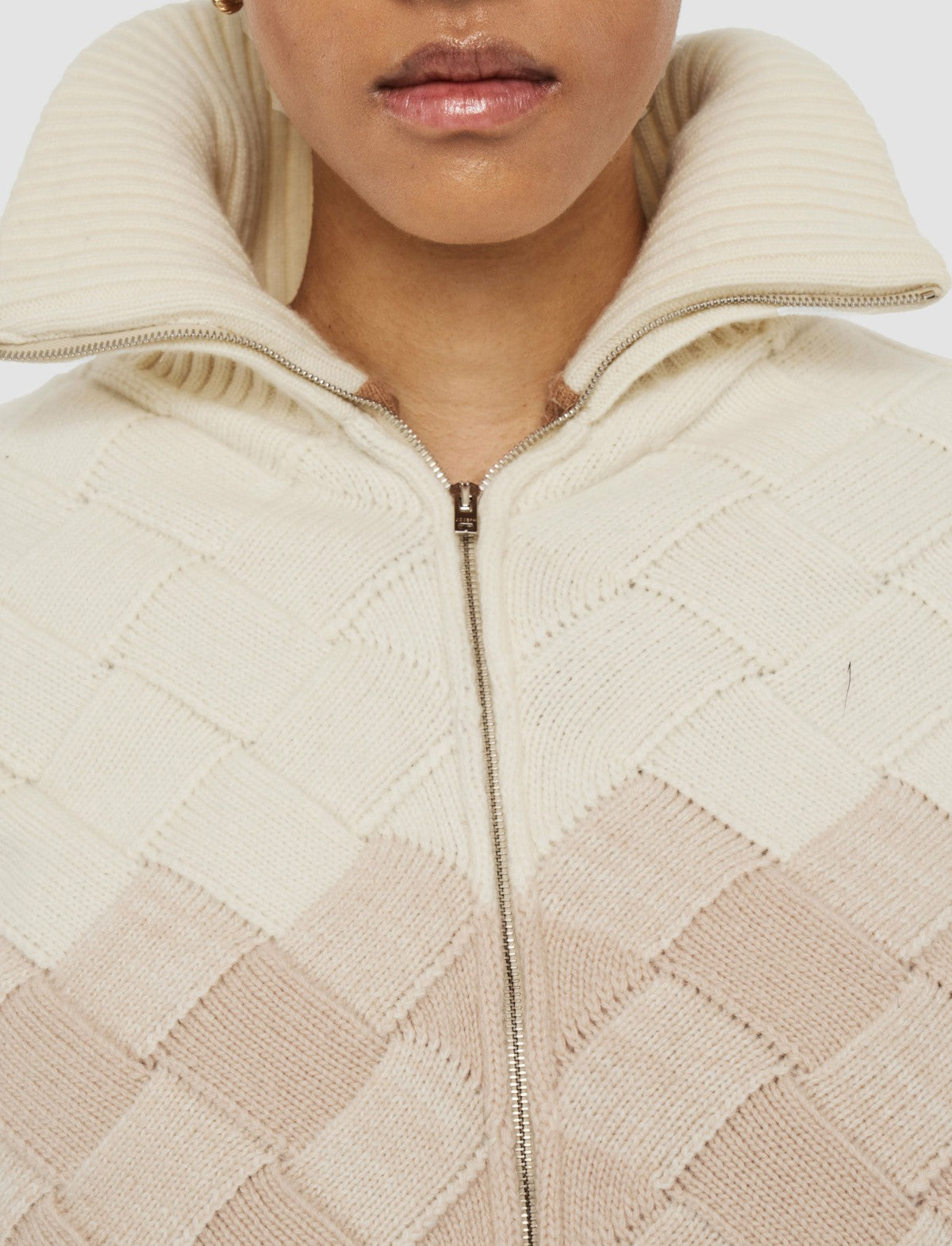 JOSEPH Fashion Women Weave Knit Puffer Jacket Ivory/Blusher