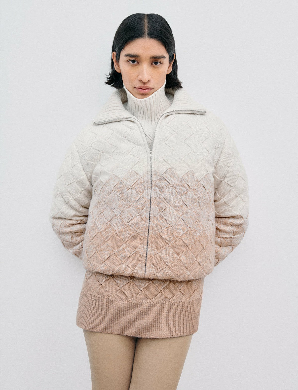 JOSEPH Fashion Women Weave Knit Puffer Jacket Ivory/Blusher