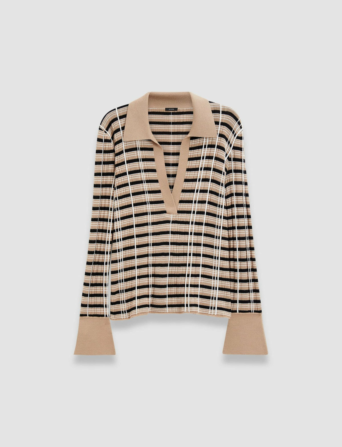 JOSEPH Fashion Women Check Wool Silk Polo Top Blusher Combo