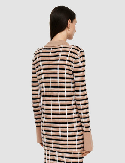 JOSEPH Fashion Women Check Wool Silk Polo Top Blusher Combo