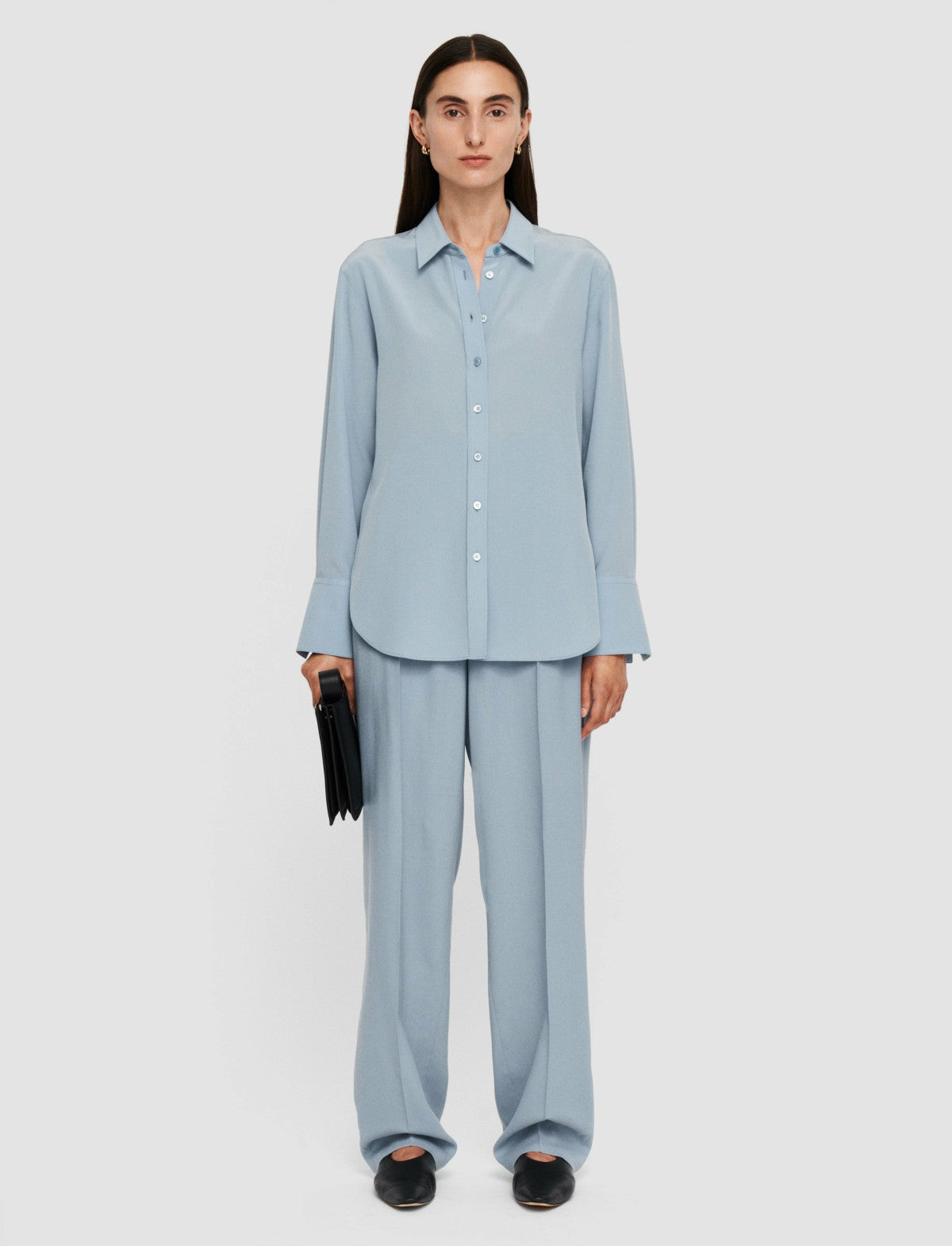 JOSEPH Fashion Women Joe Silk Crepe de Chine Blouse Faded Sky
