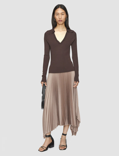 JOSEPH Fashion Women Ade Knit Weave Plissé Skirt Escargot
