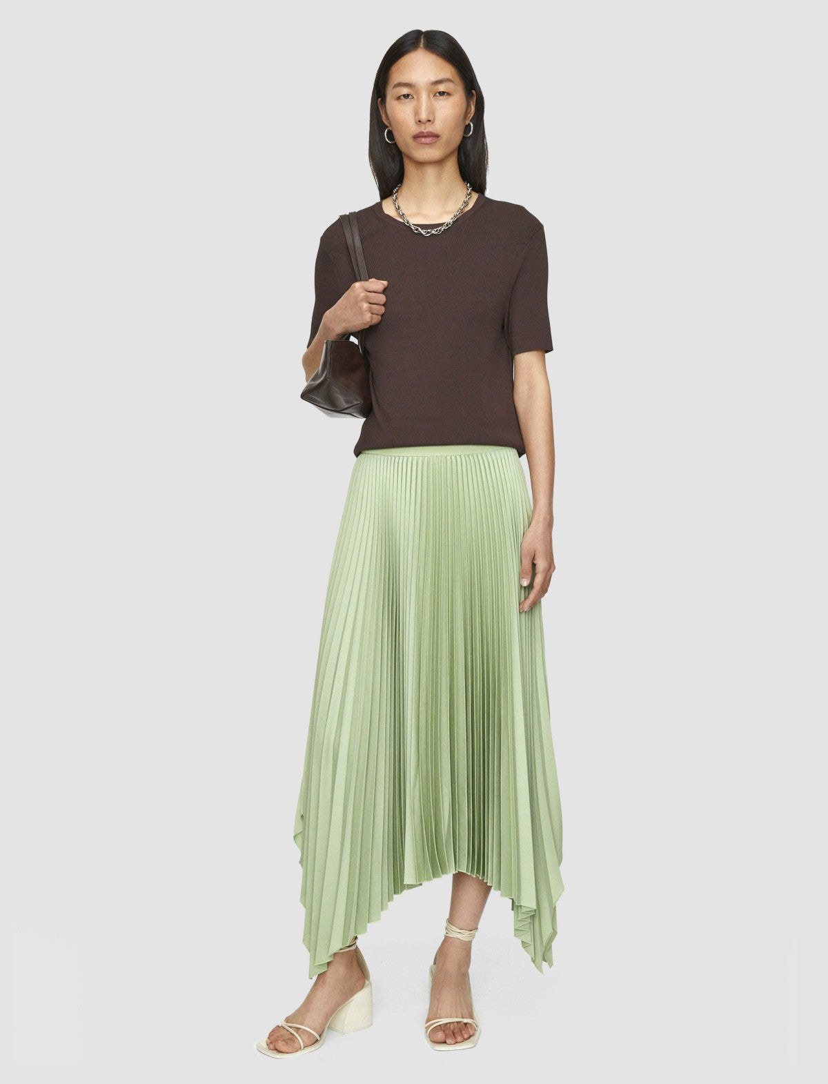 JOSEPH Fashion Women Ade Knit Weave Plissé Skirt Matcha