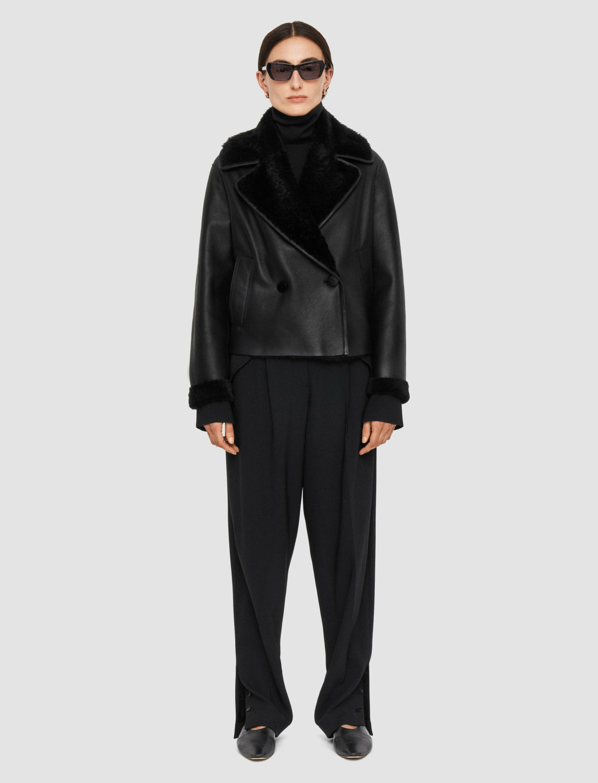 JOSEPH Fashion Women Rousse Textured Shearling Jacket Black