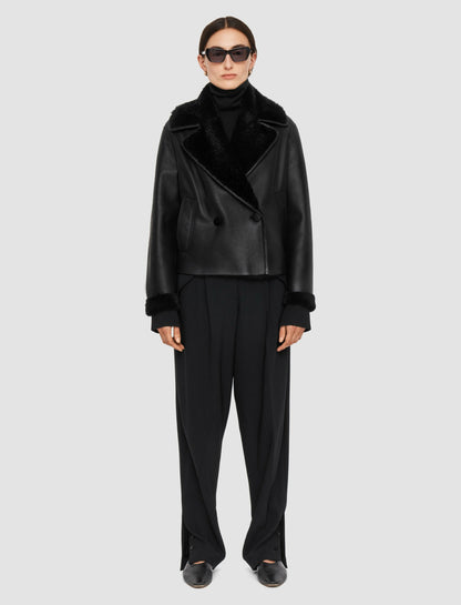 JOSEPH Fashion Women Rousse Textured Shearling Jacket Black