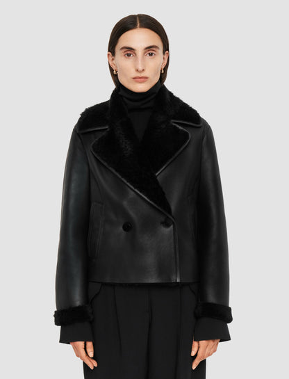 JOSEPH Fashion Women Rousse Textured Shearling Jacket Black