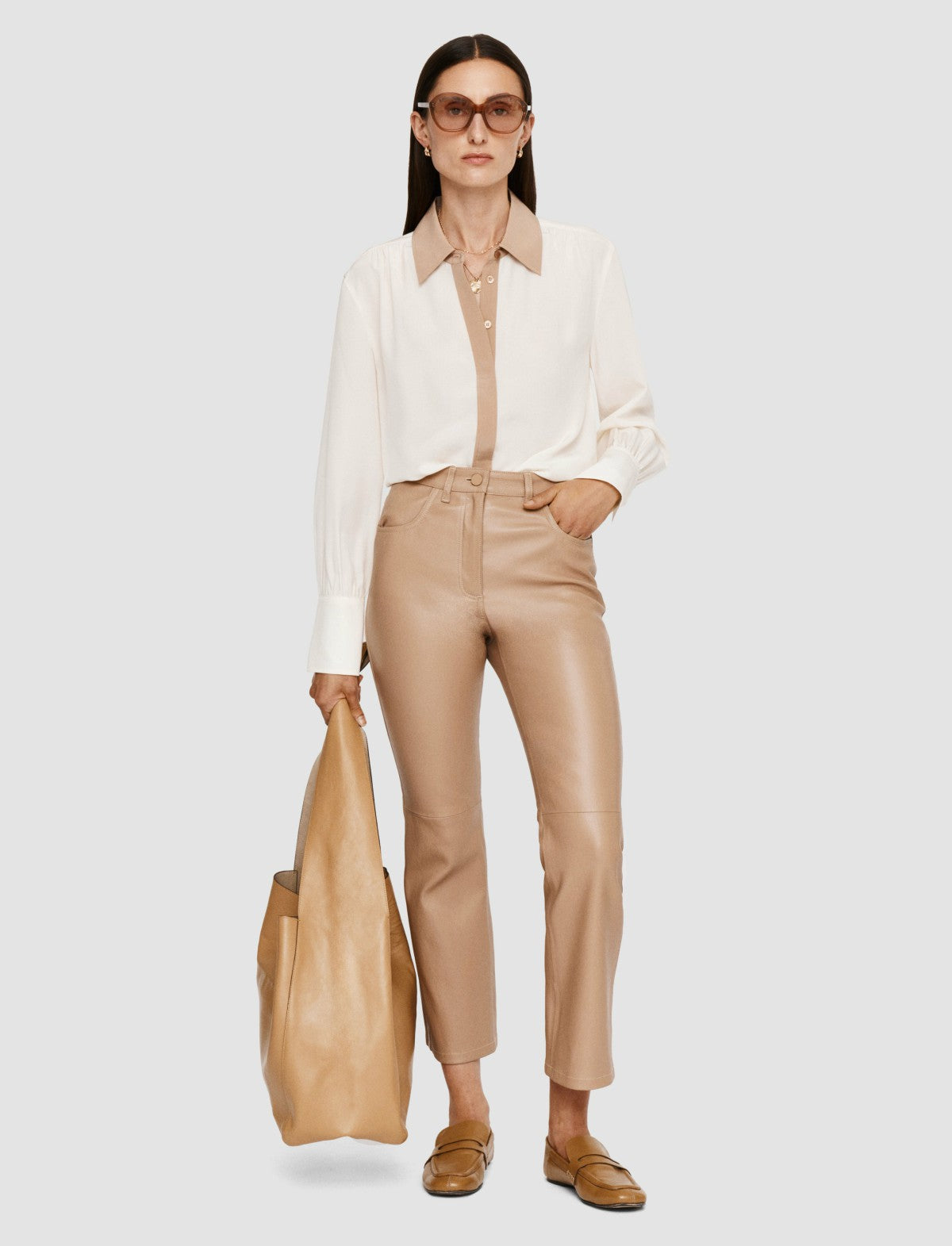 JOSEPH Fashion Women Duke Leather Stretch Trousers Blusher