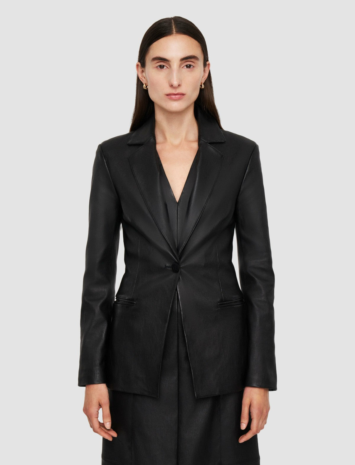 JOSEPH Fashion Women Pascal Leather Stretch Jacket Black