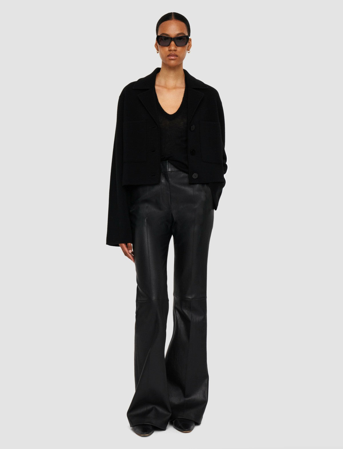 JOSEPH Fashion Women Tafira Leather Stretch Trousers Black