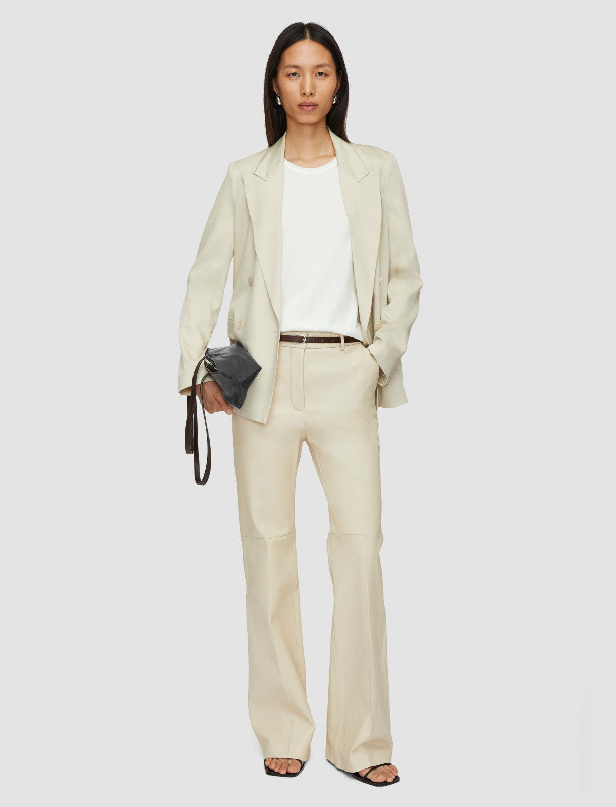JOSEPH Fashion Women Tafira Leather Stretch Trousers Quail
