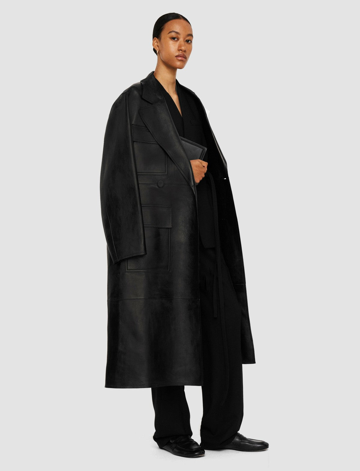 JOSEPH Fashion Women Octave Bonded Leather Coat Black