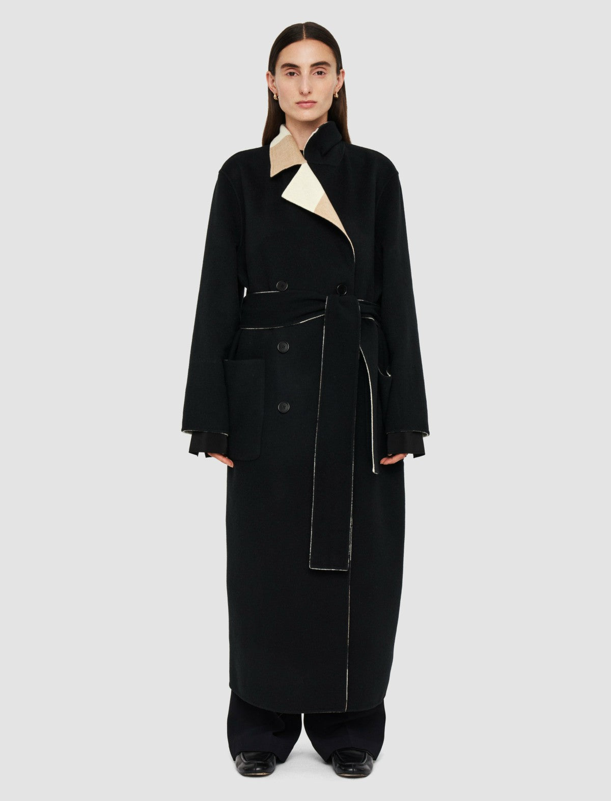 JOSEPH Fashion Women Merton Reversible Check Wool Coat Blusher Combo
