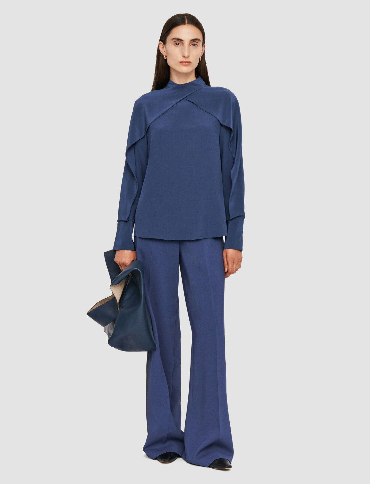 JOSEPH Fashion Women Bailie Silk Crepe de Chine Blouse Harbour