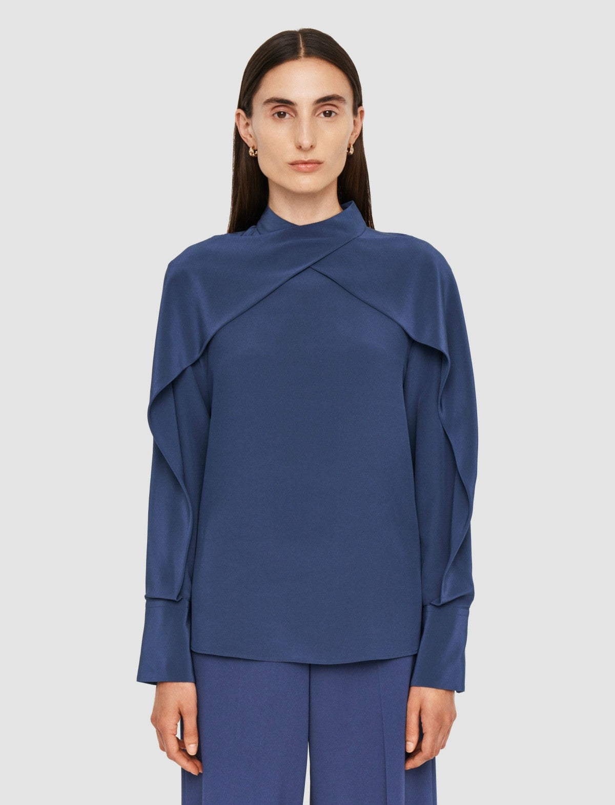 JOSEPH Fashion Women Bailie Silk Crepe de Chine Blouse Harbour