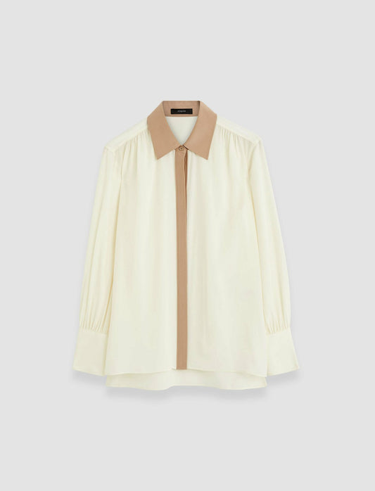 JOSEPH Fashion Women Evora Silk Crepe de Chine Colour Block Blouse Ivory/Blusher