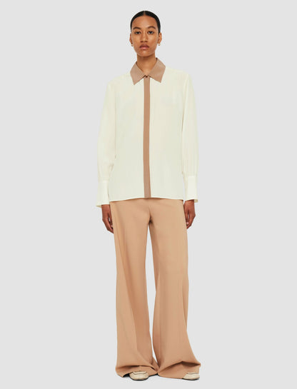 JOSEPH Fashion Women Evora Silk Crepe de Chine Colour Block Blouse Ivory/Blusher