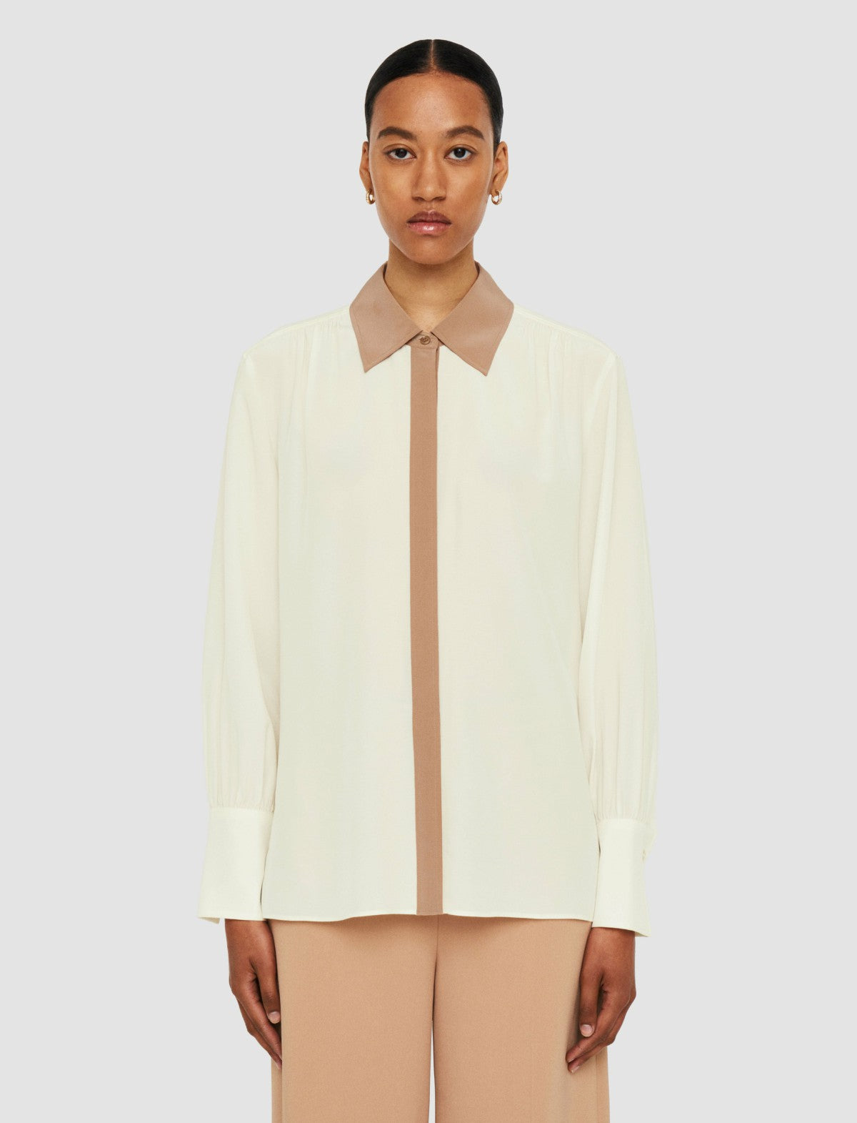 JOSEPH Fashion Women Evora Silk Crepe de Chine Colour Block Blouse Ivory/Blusher
