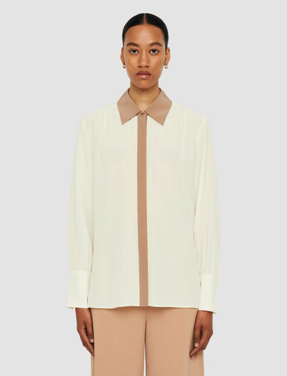 JOSEPH Fashion Women Evora Silk Crepe de Chine Colour Block Blouse Ivory/Blusher
