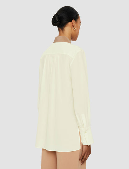 JOSEPH Fashion Women Evora Silk Crepe de Chine Colour Block Blouse Ivory/Blusher