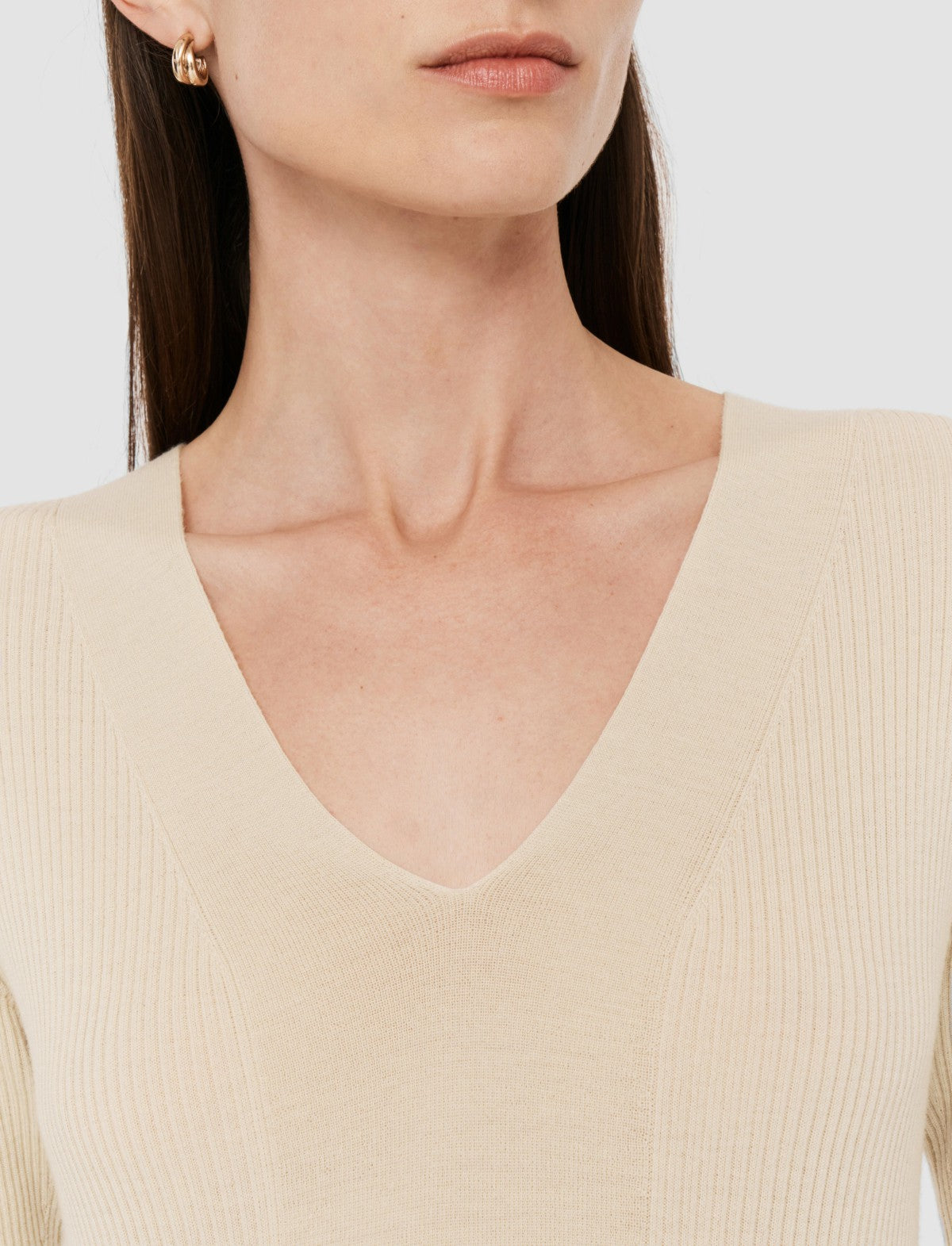 JOSEPH Fashion Women Fine Merino Rib V Neck Top Quail