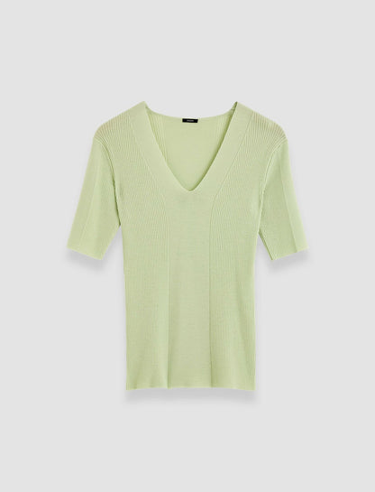 JOSEPH Fashion Women Fine Merino Rib V Neck Top Matcha