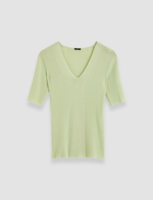 JOSEPH Fashion Women Fine Merino Rib V Neck Top Matcha