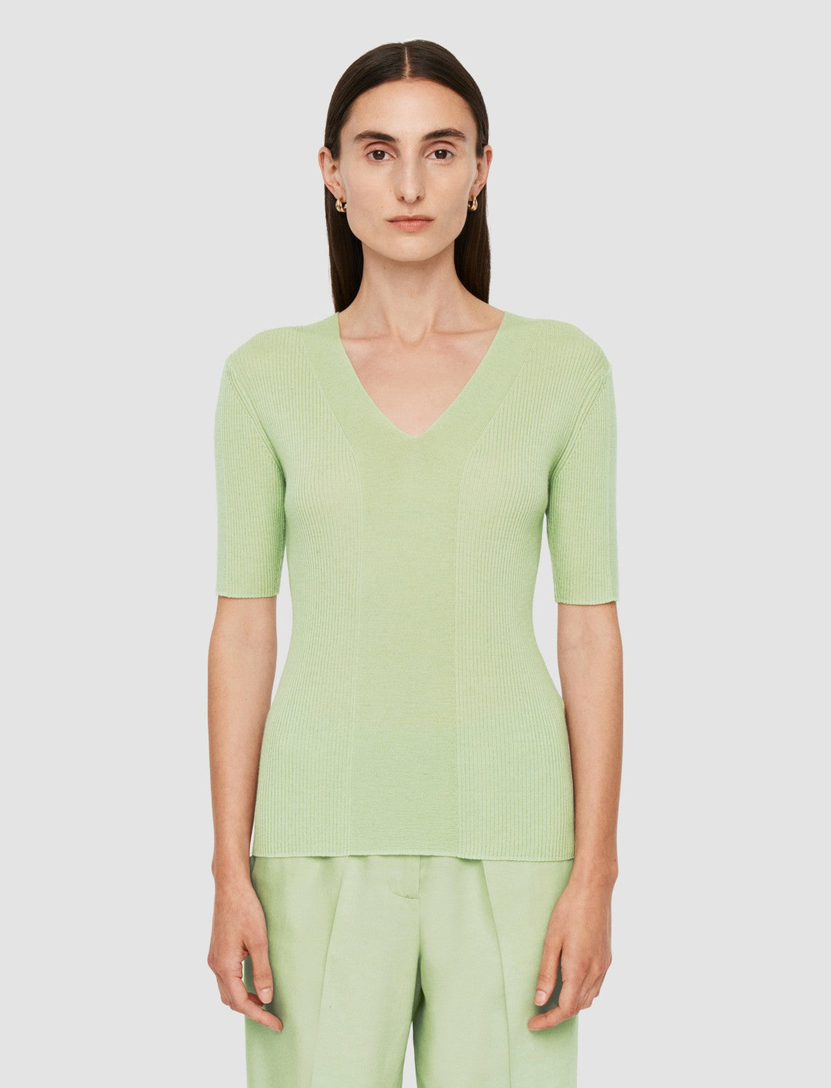 JOSEPH Fashion Women Fine Merino Rib V Neck Top Matcha