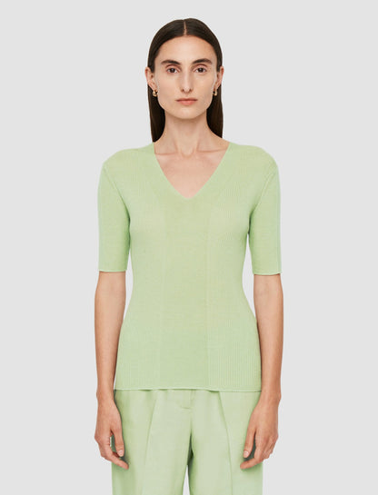 JOSEPH Fashion Women Fine Merino Rib V Neck Top Matcha
