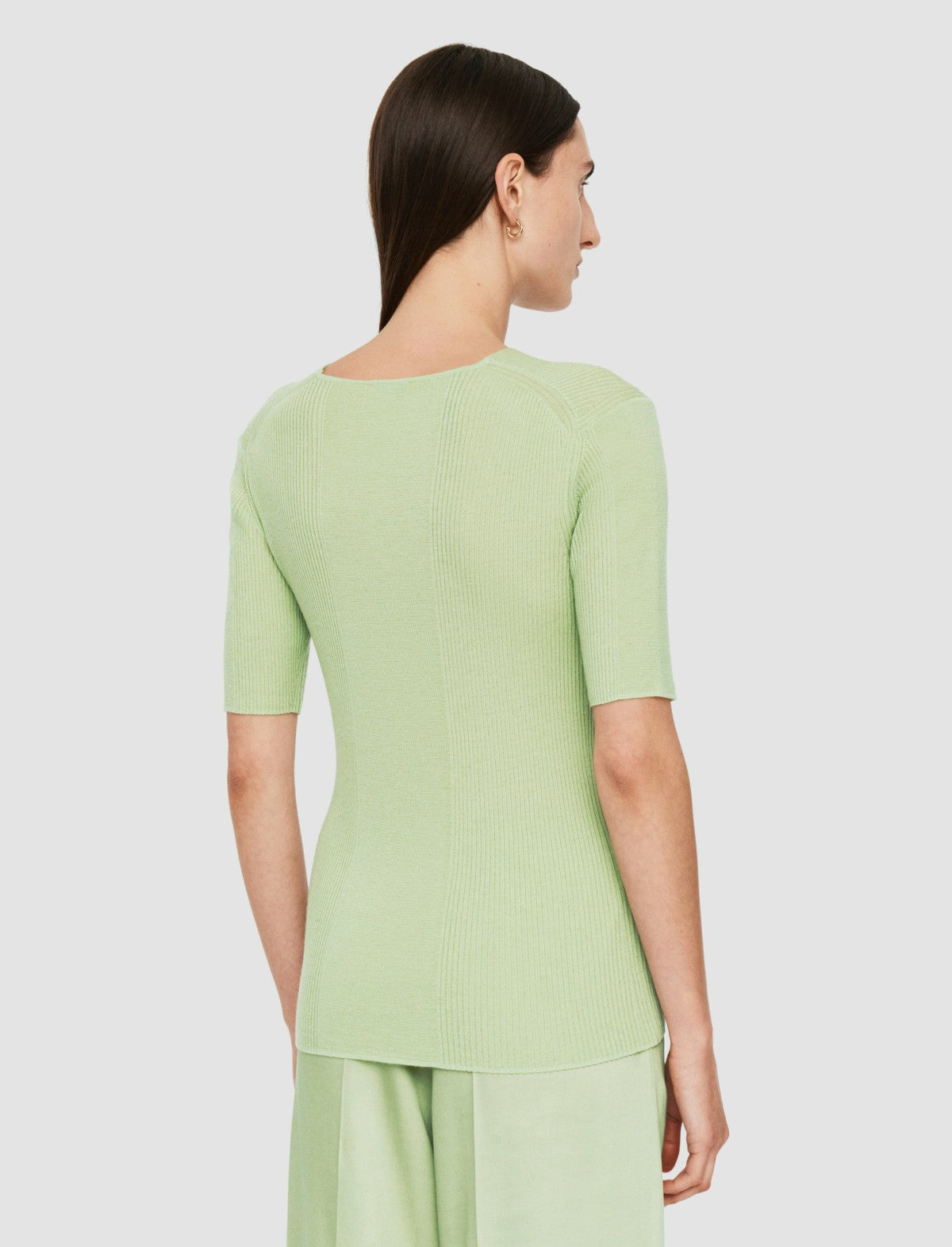 JOSEPH Fashion Women Fine Merino Rib V Neck Top Matcha