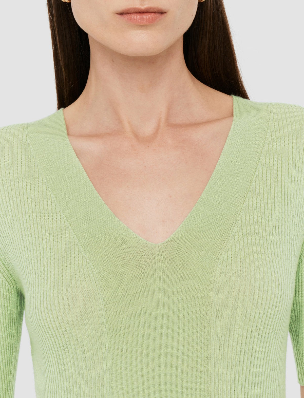 JOSEPH Fashion Women Fine Merino Rib V Neck Top Matcha