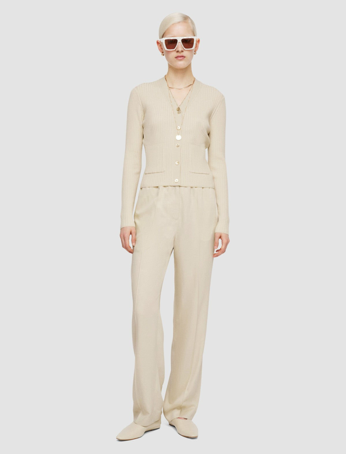 JOSEPH Fashion Women Fine Merino Rib Cardigan Quail