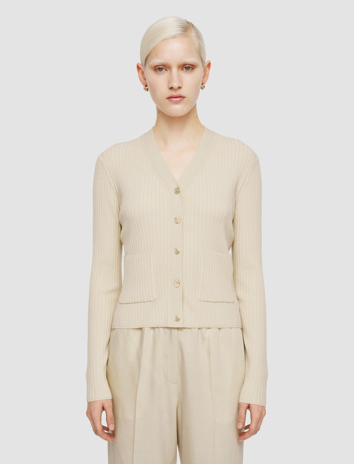 JOSEPH Fashion Women Fine Merino Rib Cardigan Quail