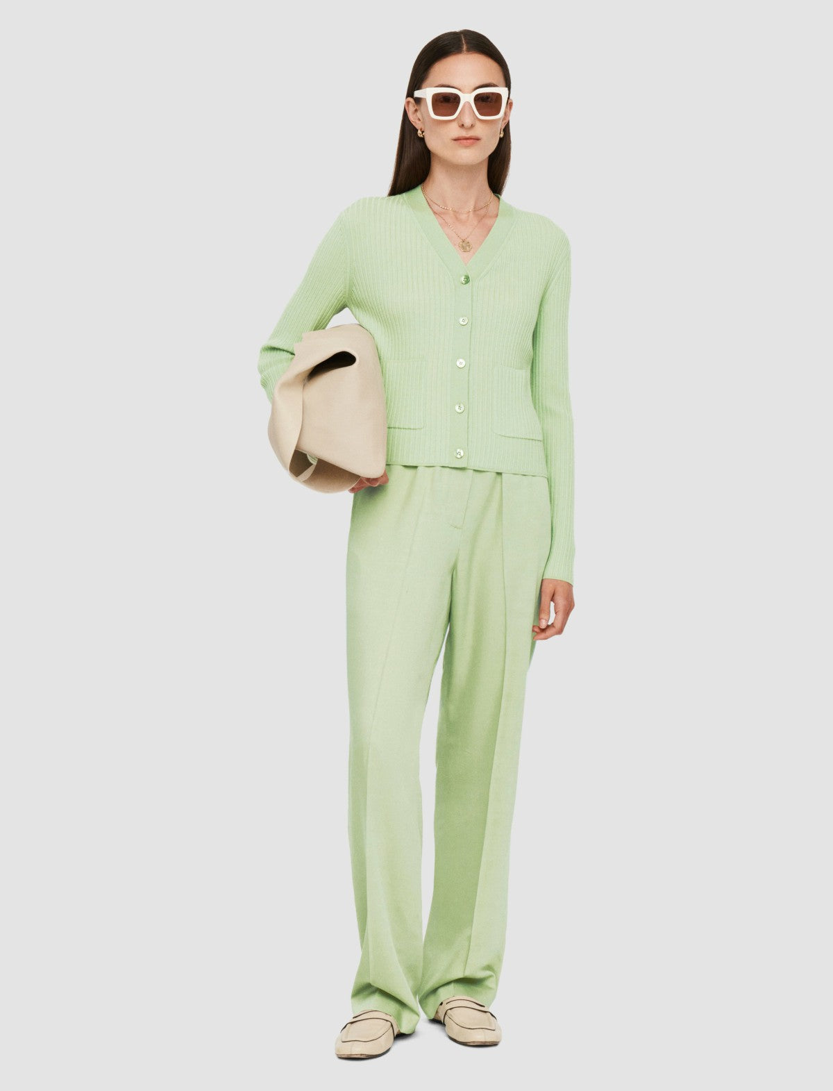 JOSEPH Fashion Women Fine Merino Rib Cardigan Matcha