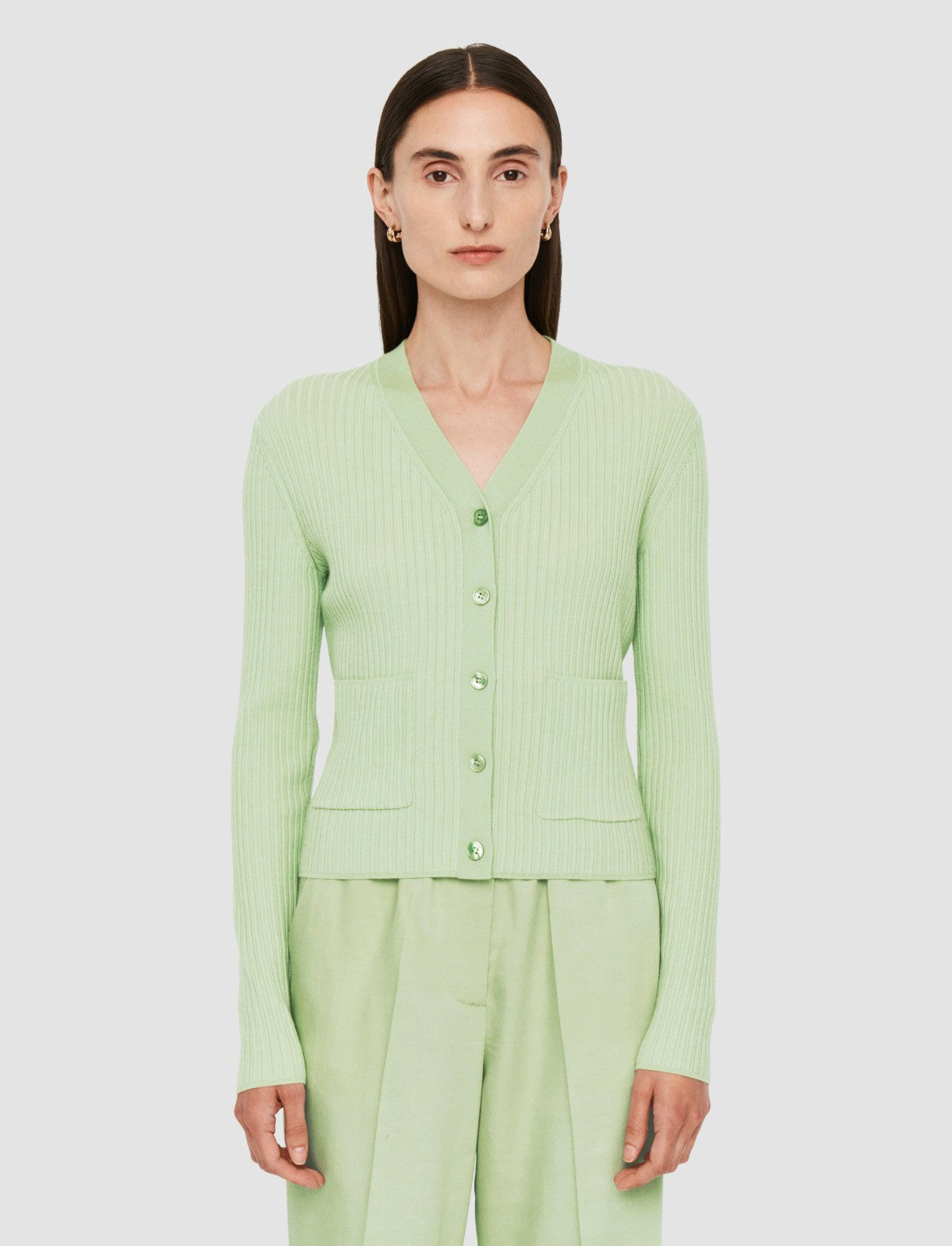 JOSEPH Fashion Women Fine Merino Rib Cardigan Matcha