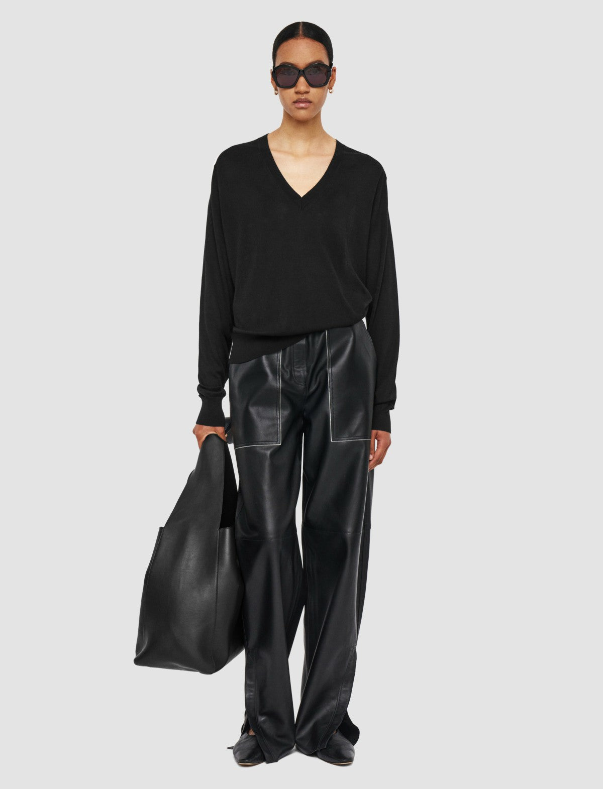 JOSEPH Fashion Women Superfine Cotton Silk V Neck Jumper Black
