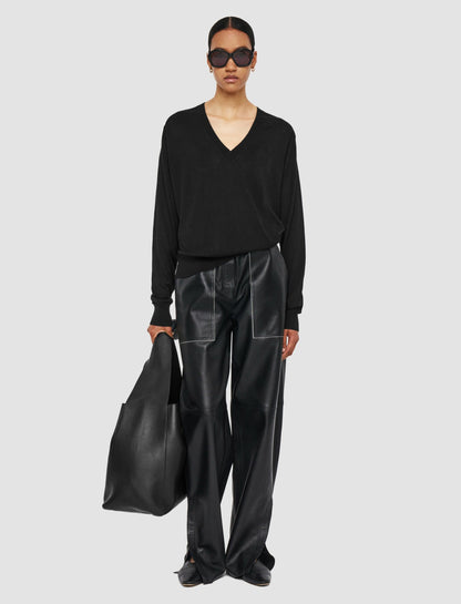 JOSEPH Fashion Women Superfine Cotton Silk V Neck Jumper Black