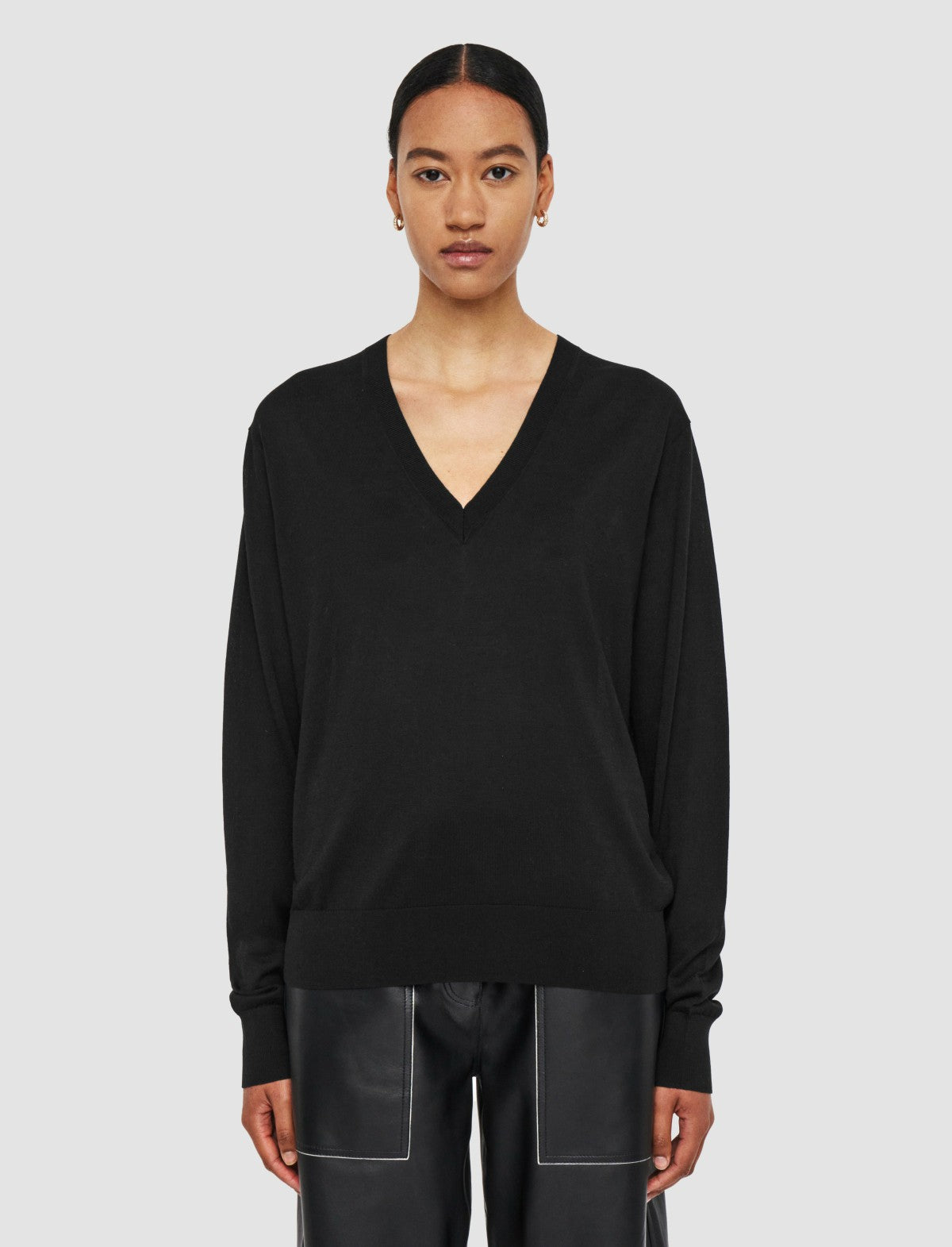 JOSEPH Fashion Women Superfine Cotton Silk V Neck Jumper Black