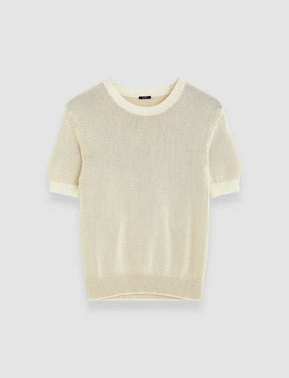 JOSEPH Fashion Women Micro Stripe Knit Top Ivory/Quail