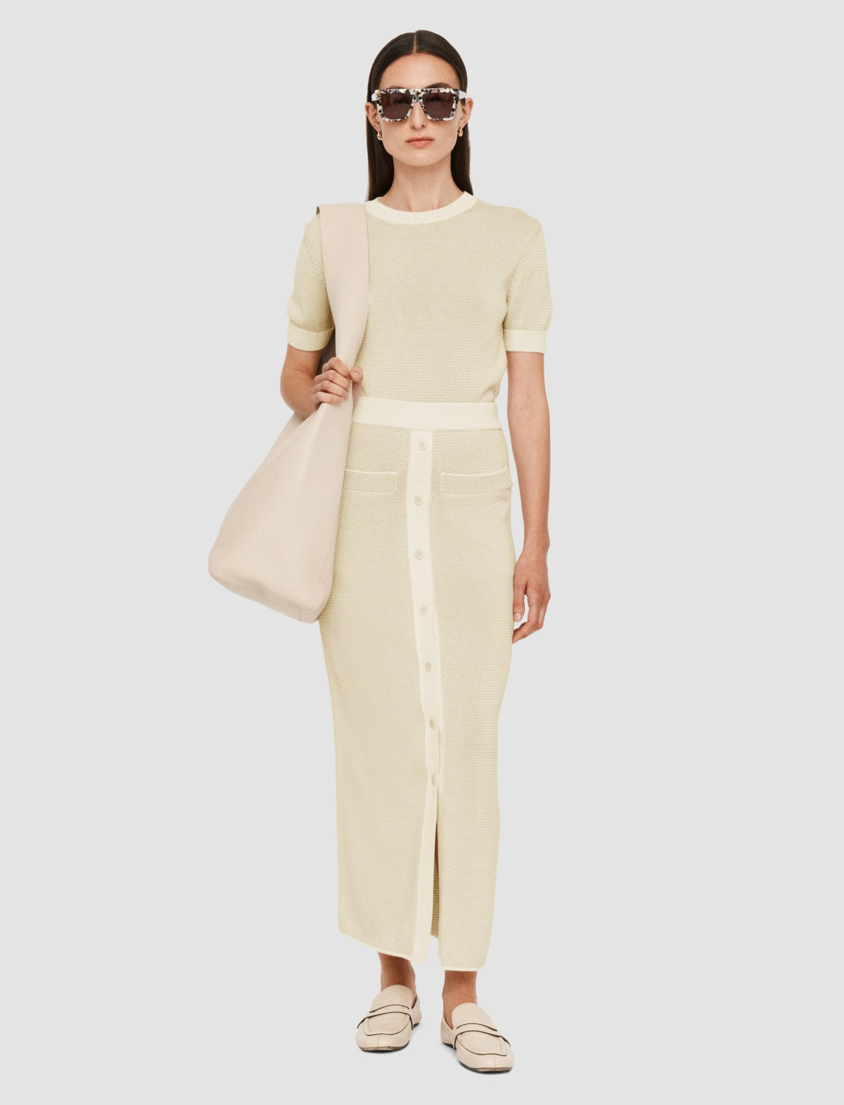JOSEPH Fashion Women Micro Stripe Knit Skirt Ivory/Quail