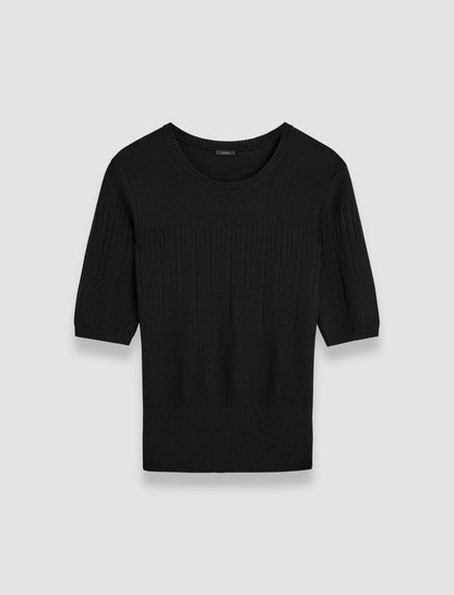 JOSEPH Fashion Women Gradient Stitch Round Neck Top Black